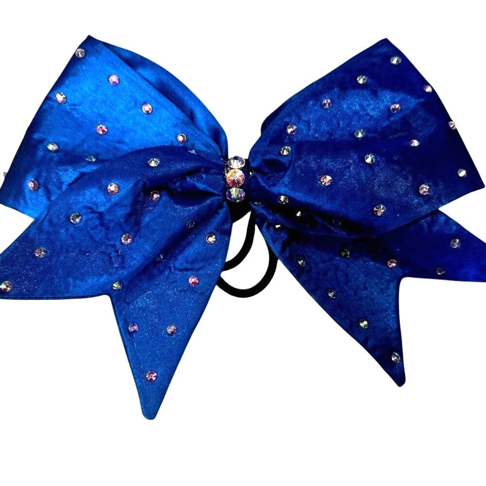 Rhinestone Cheer Bow Blue 8 Inch Hair Accessory